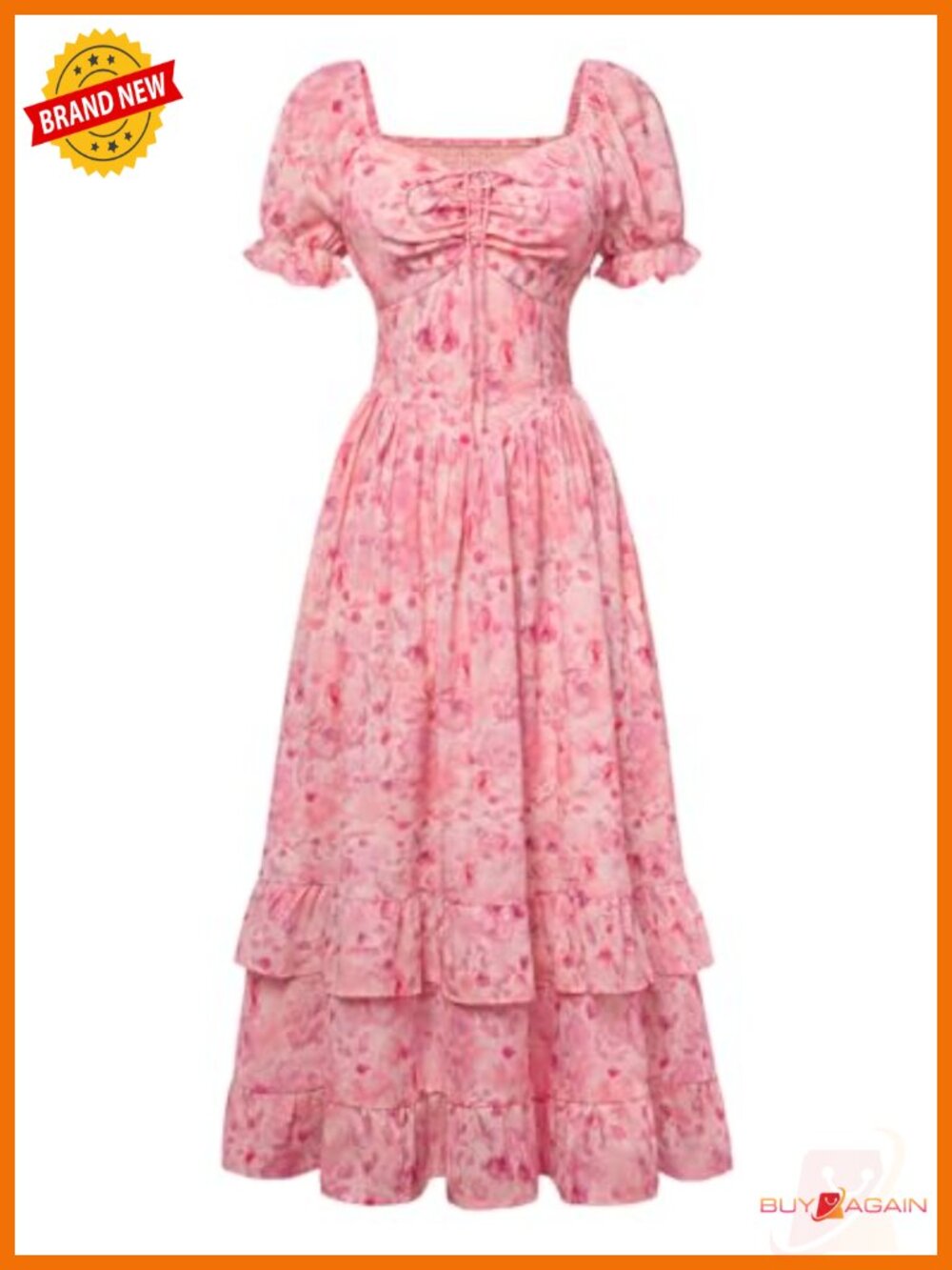 Floral Maxi Dress Puff Sleeve Corset Smocked Sweetheart Pockets